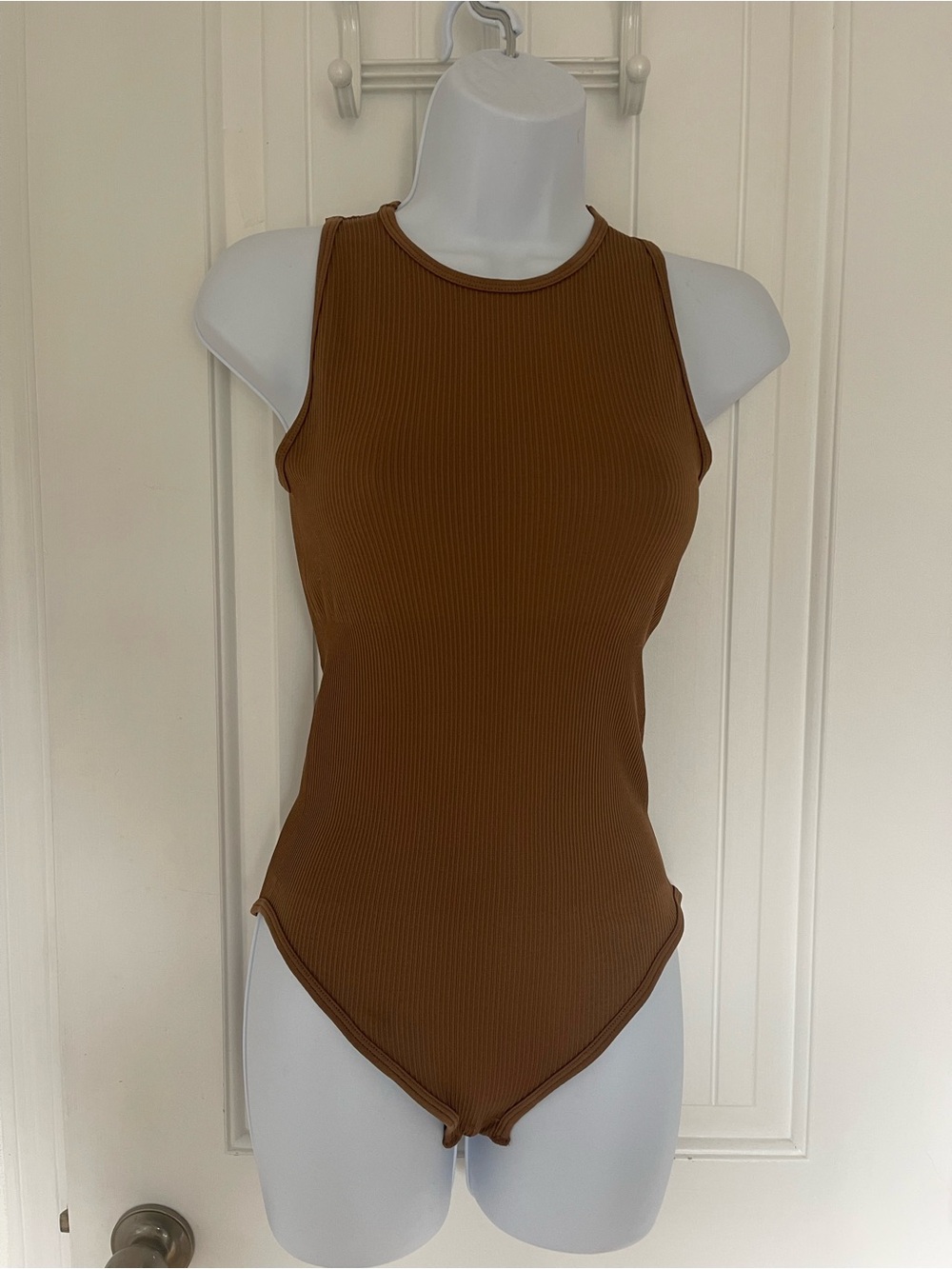 Hayden Chocolate Ribbed High-Neck Bodysuit